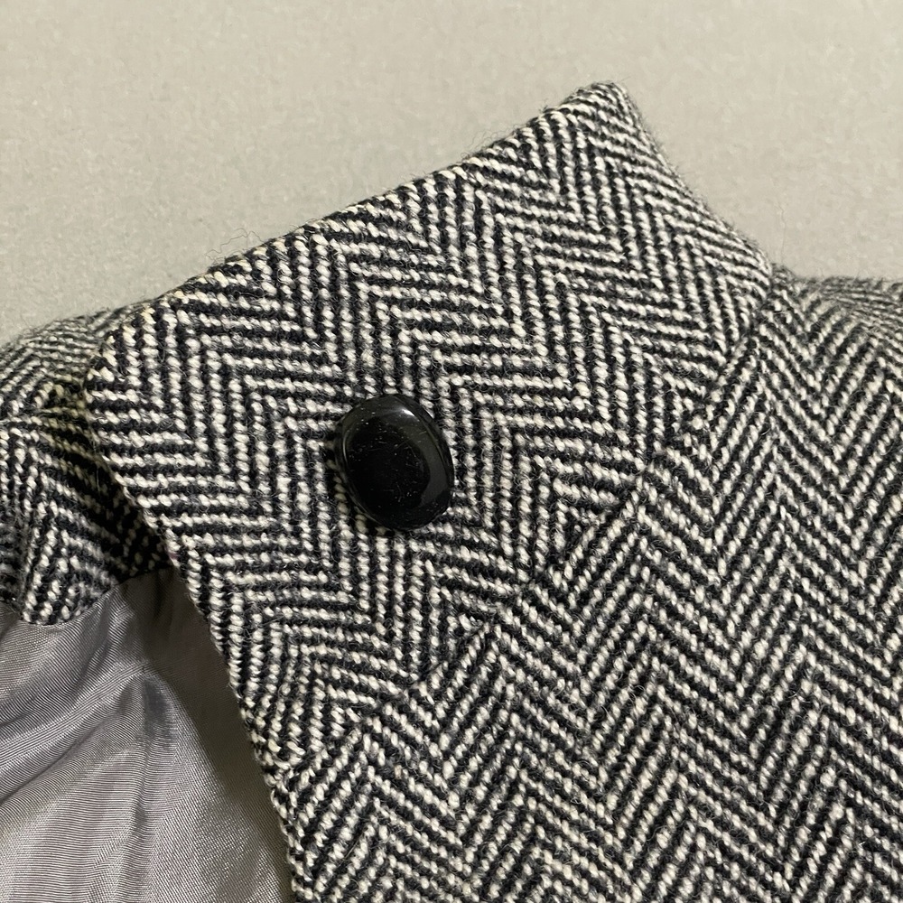 VTG womens Jacket 90s gray Black wool Blend herringbone coat Pleats Buttons Y2K‎